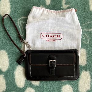 Brand New Coach Black Leather Buckle Wristlet